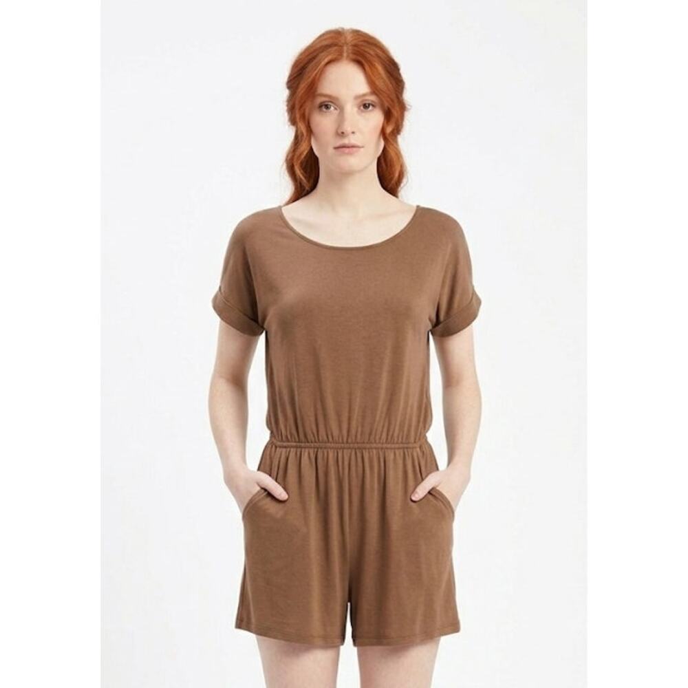 ZENANA Women's Romper XL Polyester Rayon Spandex Brown Lightweight Summer